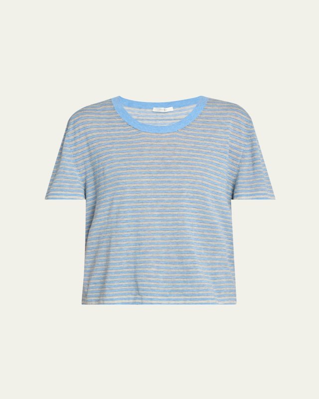 Jansu Striped Short-Sleeve Cotton-Cashmere Top